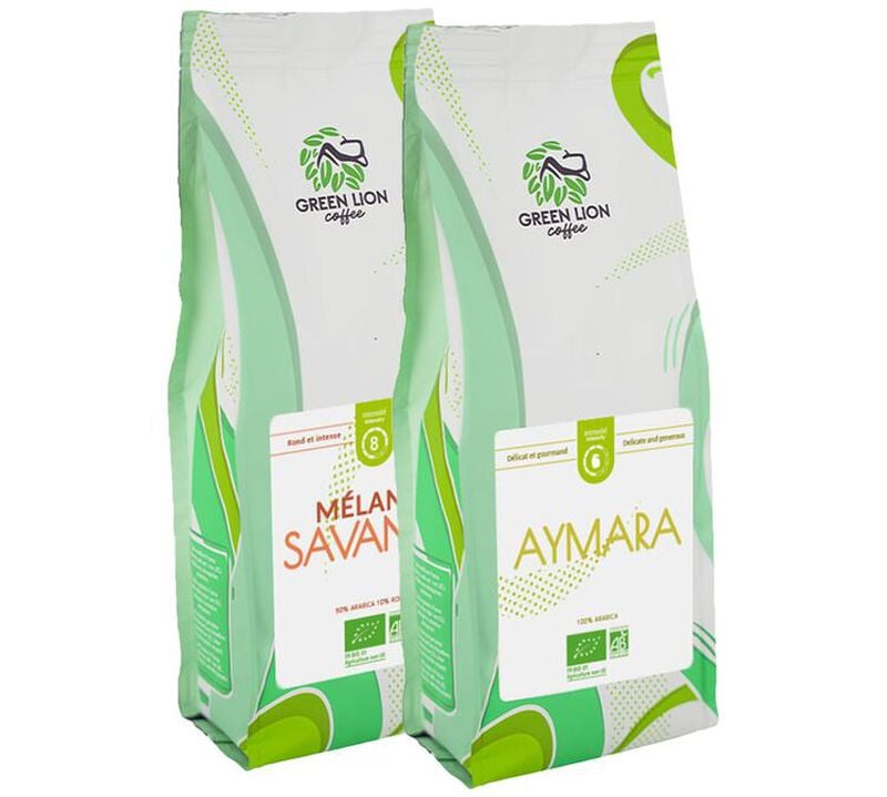 2 kg - Pack - Café en grain - Blend/Pure Origine Bio - GREEN LION COFFEE - 1