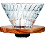 Dripper Hario V60 VDG-02 conique transparent et bois d'olivier 4 tasses - 1